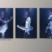 Cosmic Creatures Set, Printable Poster, Deer, Owl & Horse, Stars, Digital Poster, Downloadable, 