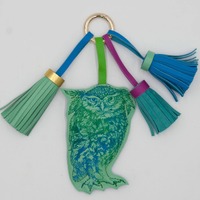 Leather key ring owl handbag tassel print