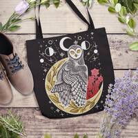 Barn Owl Tote Bag Witchy Owl Tote Moon Phases Bag