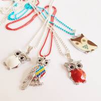 Colorful Pretty Owls enamel charm pendant necklace