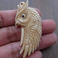 Gorgeous   hand carved  Flying Owl cabochon, Antique look, Bone carving , Jewelry making Supplies S8