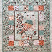 Forest Owl Baby Quilt: Aqua Peach Nursery Decor (36.5x40)