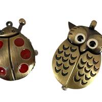 Antiqued Brass Owl Head Or Lady Bug Watch Face Pendant, Destash Jewelry Findings, Animal Pendants
