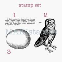 Rubber stamp set barn owl with egg and german text - unmounted rubber stamp or cling stamp option (2