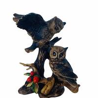 Owl Figurine vtg porcelain sculpture great horned bird decor statue bisque barn brown pair gift stra