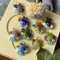 Vantage Cloisonne Enamel Owl Beads, Bird Bracelet Charms