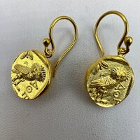 Owl of Athena Earrings Ancient Greek Coin Replica 925 Silver