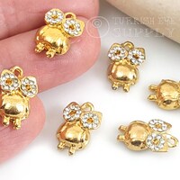 Gold Pave Owl Charm, Mini Gold Owl Pendant, Gold Owl Findings, Gold Jewelry Findings, Bird Charms, 1