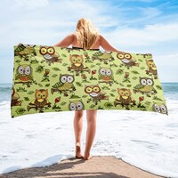 Large Beach Towel, 30 x 60 Inch Towel, Bath Towel, Boho Owl Bird Print Towel, Custom Bath Towel, Ove