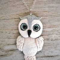 Handmade Polymer Clay Owl Necklace: Nature Inspired Pendant