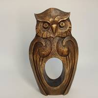 Hand Carved Wood Owl Sculpture, Personalized Owl Figurine (6.3")