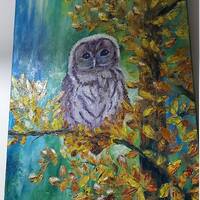 Owl on a tree. Oil painting on canvas.Owl Painting birds art Filin Art Eagle Owl Wall Decor Owl Orig