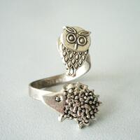 Owl and hedgehog ring, adjustable ring, animal ring, silver ring, statement ring