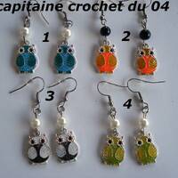 Boucle d'oreilles, hiboux, chouette avec son crochet en acier inoxydable