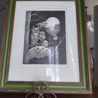 11x14 Hand Drawn Owl Grouping in Pencil with 16x20 Frame by Jacqueline L Blurton