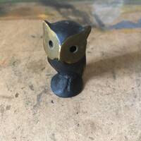Vintage Walter Bosse Style Owl Brass Figurine, Modernist Mexican Patented Brass
