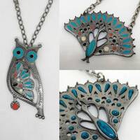 Vintage 1960s Owl Peacock Gold Crown Inc Necklace