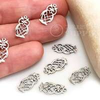 Mini Silver Owl Charms, Silver Fretwork Owl Pendant, Antique Silver Plated Owl Charms, Silver Jewelr