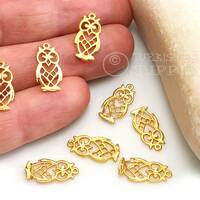 Dainty Gold Owl Charms, Mini Owl Charms, Fretwork Owl Charms, 22k Gold Plated Owl, Tiny Owl Charms, 