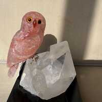 Owl carved from Quartz With Hematite Inclusions 5 1/2"  " Peter Muller