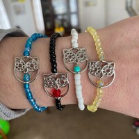 Silver Owl Beaded Bracelets, Your choice of colors, Mothers Day, Christmas, Owl Lover gift