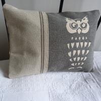 hand printed  soft  reversible charcoal owl cushion cover