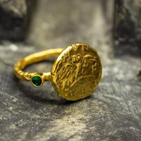 Ancient Greek Owl Athena Coin Ring | 24K Gold Plated 925 Sterling Silver | Gold Greek Athenian Tetra