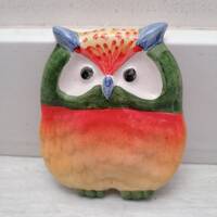 Colorful ceramic owl ornament, vintage Glazed pottery hanging, Home decor Ceramic bird, outdoor gree