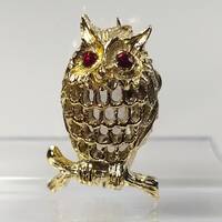 Owl Brooch Gold Tone Bird Figurine Brooch Vintage