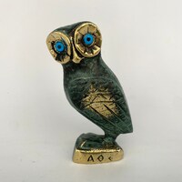 Bronze Set Owls of Athena, Greek Symbol of Wisdom , Metal Art Sculpture, Athena, Animals, Bronze Sta