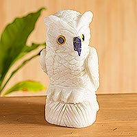 
							Midnight Owl, White Onyx Owl Bird Sculpture
						
