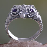 
							Owl Wisdom, Amethyst and Silver Bird Ring
						