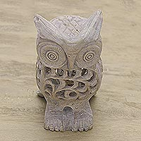 Lattice Owl, Natural Soapstone Hand Carved Sculpture