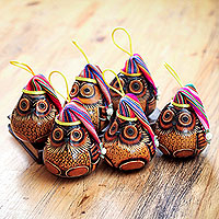 
							Christmas Owls, Christmas Mate Gourd Bird Ornament (Set of 6)
						