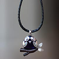 Clever Owl, Handcrafted Owl Pendant Necklace with Blue Topaz Eyes