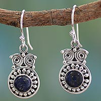 Intuitive Owl, Hand Crafted Sterling Silver and Lapis Lazuli Earrings