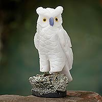 
							Vigilant Owl, Artisan Crafted Onyx and Pyrite Owl Sculpture
						