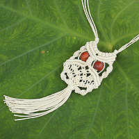 White Owl, Handcrafted Thai Macrame Bird necklace