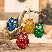 
							Joyous Owls, Artisan Crafted Recycled Paper Ornaments (set of 4)
						