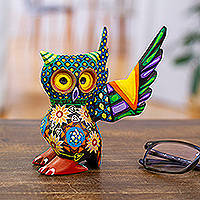 My Owl Protector, Colorful Handcrafted Wood Statuette