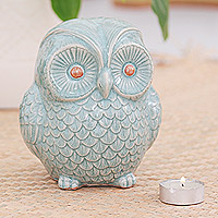 
							Sweet Blue Owl, Blue Celadon Ceramic Owl Figurine
						
