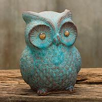 
							Turquoise Blue Wise Owl, Handcrafted Ceramic Owl Statuette
						