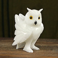 
							Alpine Owl, Handcrafted Brazilian Gemstone Owl Sculpture
						