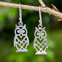 Petite Owl, Animal Themed Openwork Sterling Silver Earrings