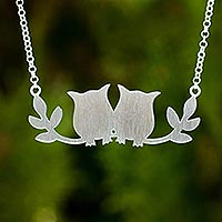 Owls in Love, Handcrafted Thai Silver Owl Theme Necklace