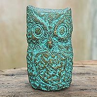 Observant Owl, Recycled Paper Owl Statuette Handcrafted in Thailand