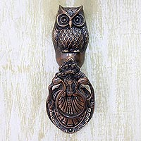 Owl Arrival, Copper Plated Brass Owl Door Knocker with Antique Look