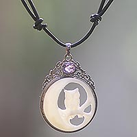 
							Nighttime Owl, Bone Sterling Silver Amethyst Pendant Necklace Indonesia
						