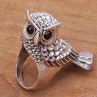 Wise Guardian, Hand Crafted Sterling Silver and Garnet Cocktail Ring