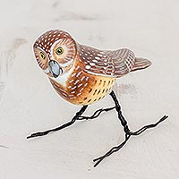 Burrowing Owl, Hand Made Burrowing Owl Ceramic Bird Figurine from Guatemala